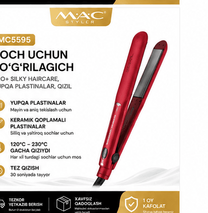 MAC Styler PRO+ Silky Haircare Red Hair Iron Hair Straightener Slim Plates MC5595