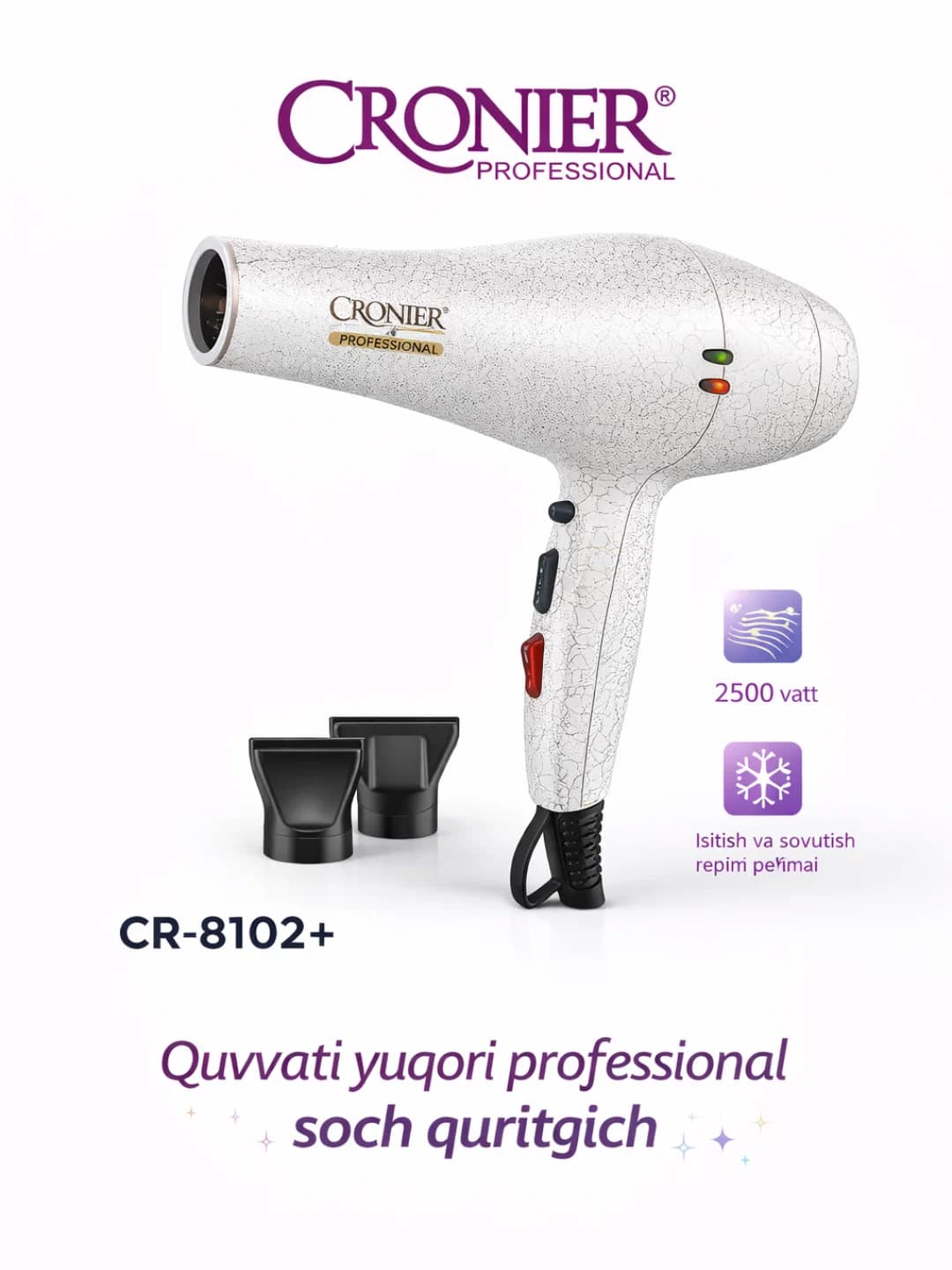 Cronier CR-8102 Профессиональный фен 2500W, белый 