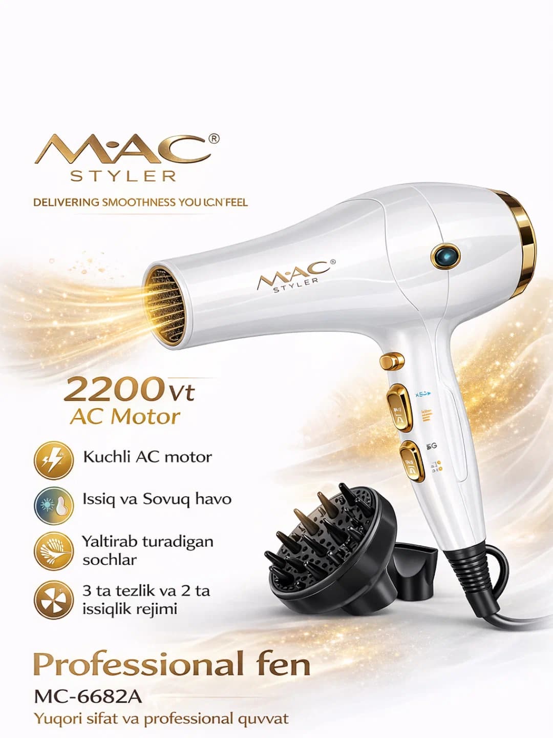 MAC Ionic 2200W Professional Hair Dryer (MC-6682A)