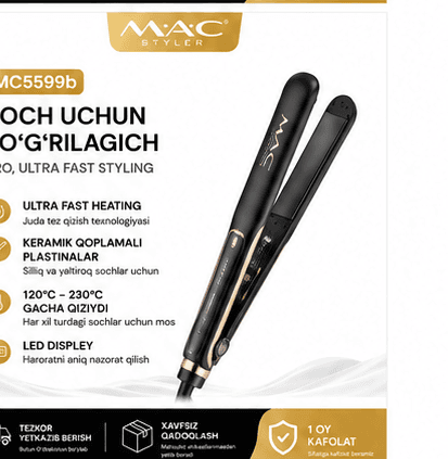 MAC Styler Pro Salon Ultra Fast Styling Professional Hair Straightener Flat Iron MC5599