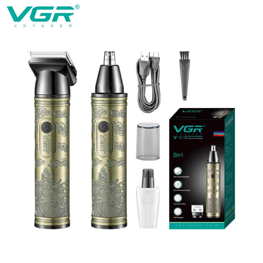 VGR V-618 аккумуляторный триммер 2-в-1 для ухода за бородой, усами, а также удаления волос в носу и ушах